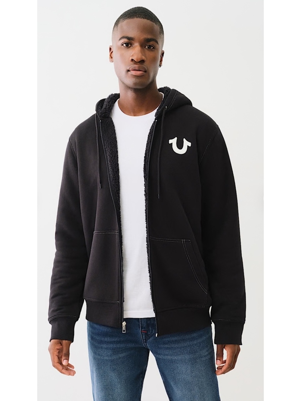 NWT True Religion Sherpa Puff Print Logo Zip Hoodie size M